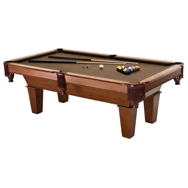 7-Foot Brown Wool Pool Table with Cues & Billiard Balls