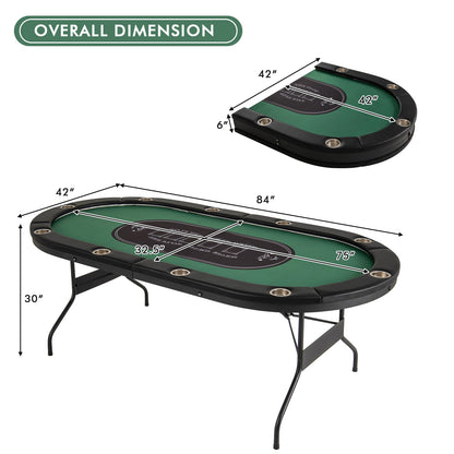Foldable 10-Player Poker Table with LED Lights and USB Ports Ideal for Texas Casino