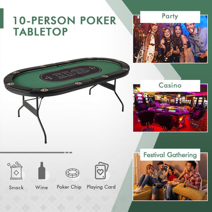 Foldable 10-Player Poker Table with LED Lights and USB Ports Ideal for Texas Casino