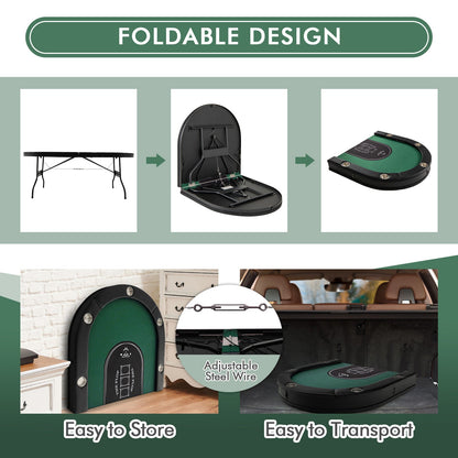 Foldable 10-Player Poker Table with LED Lights and USB Ports Ideal for Texas Casino