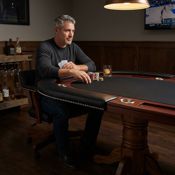 Poker Table Built for Professional Play, Solid Oak Base, 9-Player Seating, Stainless Steel Cup Holders