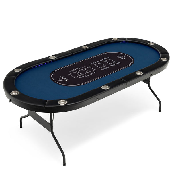 10-Player Folding Poker Table with Cup Holders & USB Ports