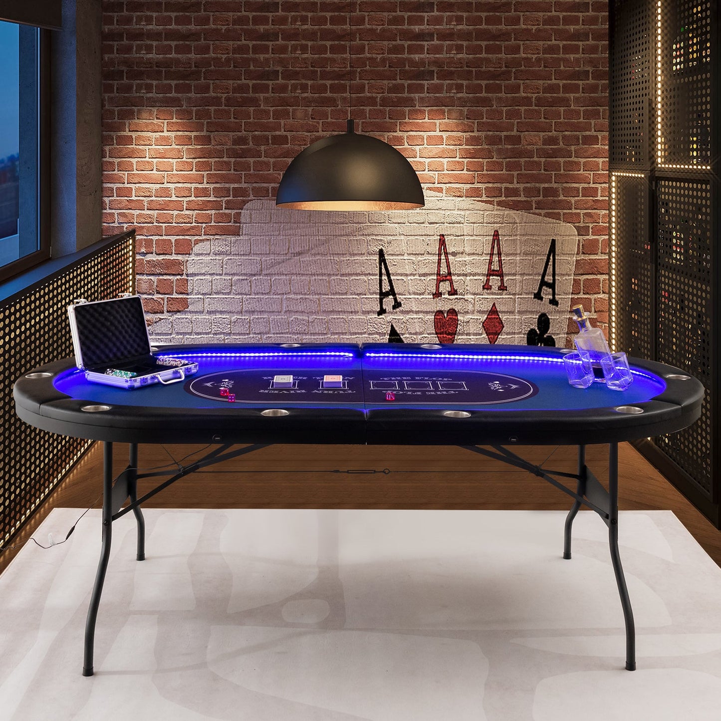 Foldable 10-Player Poker Table with LED Lights and USB Ports Ideal for Texas Casino