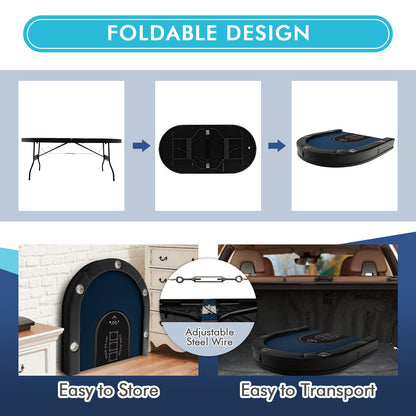 Foldable 10-Player Poker Table with LED Lights and USB Ports Ideal for Texas Casino